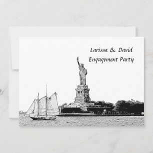 NYC Skyline Etched St of Liberty Engagement Party Kaart