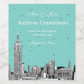 NYC Skyline Etched Starry DIY BG Color Wijn Etiket (Enkel label)