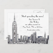 NYC Skyline geëtched 01 sparen de Datum Aankondigingskaart (Voorkant / Achterkant)