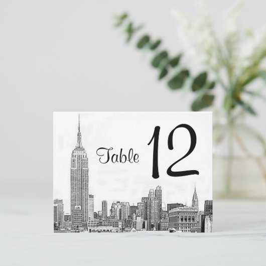 NYC skyline geëtst 01 tabelnummer Briefkaart (Staand voorkant)