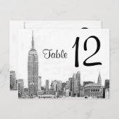 NYC skyline geëtst 01 tabelnummer Briefkaart (Voorkant / Achterkant)