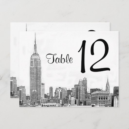 NYC skyline geëtst 01 tabelnummer Briefkaart (Voorkant / Achterkant)