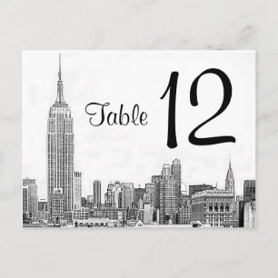 NYC skyline geëtst 01 tabelnummer Briefkaart