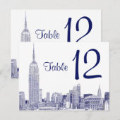 NYC skyline geëtst 01 tafel nummer blauw Briefkaart (Voorkant / Achterkant)