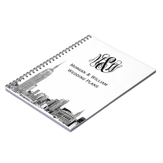 NYC Skyline geëtst 01 Vine Script Monogram Notitieboek (Linkerzijde)
