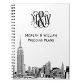 NYC Skyline geëtst 01 Vine Script Monogram Notitieboek (Voorkant)
