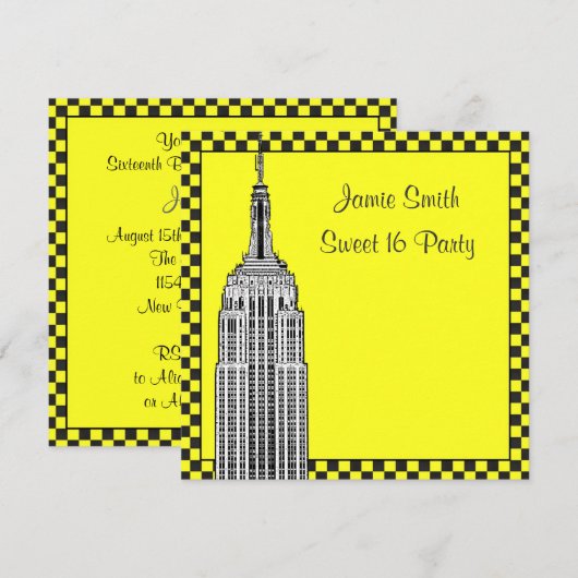 NYC skyline geëtst ESB geruite taxi 2 zoet 16 Kaart (Voorkant / Achterkant)