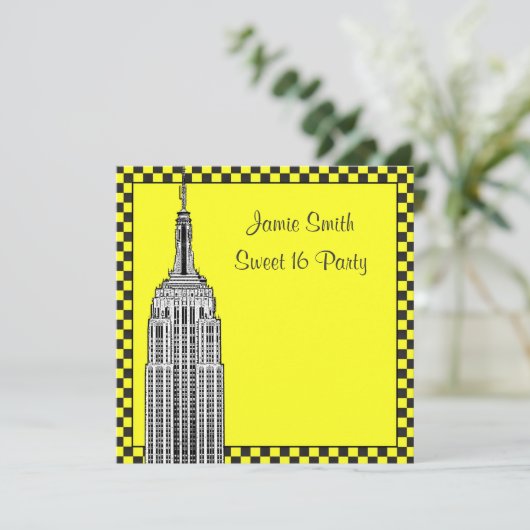 NYC skyline geëtst ESB geruite taxi 2 zoet 16 Kaart (Staand voorkant)