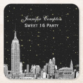 NYC Skyline geëtst sterrenstelsel DIY BG Kleur SQ  Kartonnen Onderzetters (Voorkant)