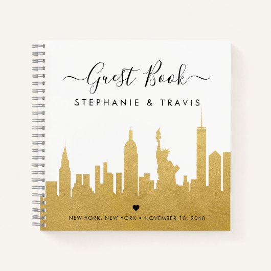 NYC Skyline Gold Destination Wedding Guestbook Notitieboek (Voorkant)