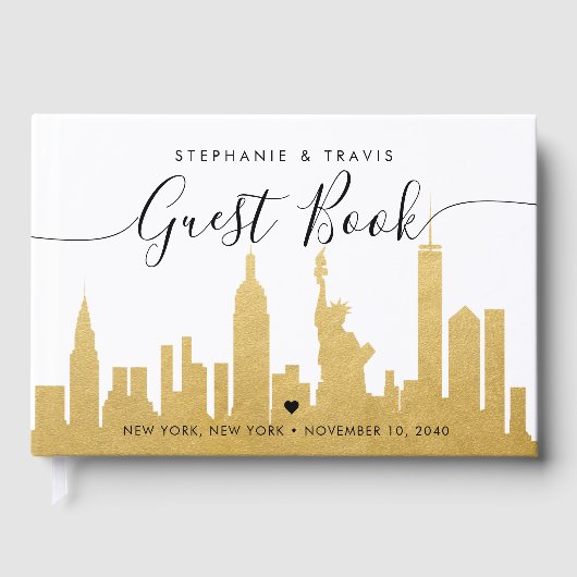 NYC Skyline Gold New York Destination Wedding Gastenboek (Voorkant)