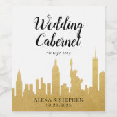 NYC Skyline Gold Wedding Favor Bottle Wijn Etiket (Enkel label)