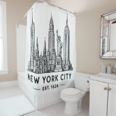 NYC Skyline Illustration with Statue of Liberty Douchegordijn (In situ)