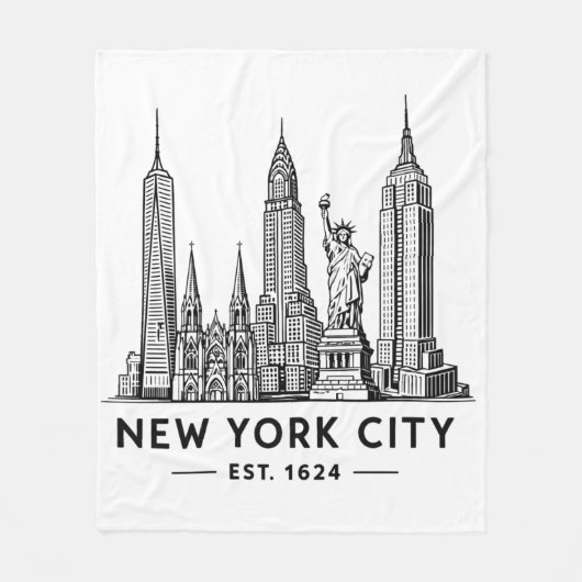 NYC Skyline Illustration with Statue of Liberty Fleece Deken (Voorkant)