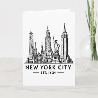 NYC Skyline Illustration with Statue of Liberty Kaart
