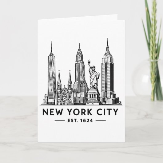 NYC Skyline Illustration with Statue of Liberty Kaart (Voorkant)
