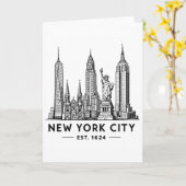 NYC Skyline Illustration with Statue of Liberty Kaart (Gele Bloem)