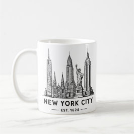NYC Skyline Illustration with Statue of Liberty Koffiemok