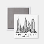 NYC Skyline Illustration with Statue of Liberty Magneet (Voorkant / Achterkant)