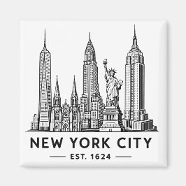 NYC Skyline Illustration with Statue of Liberty Magneet