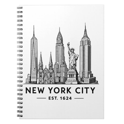 NYC Skyline Illustration with Statue of Liberty Notitieboek (Voorkant)