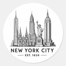 NYC Skyline Illustration with Statue of Liberty Ronde Sticker