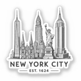 NYC Skyline Illustration with Statue of Liberty Sticker