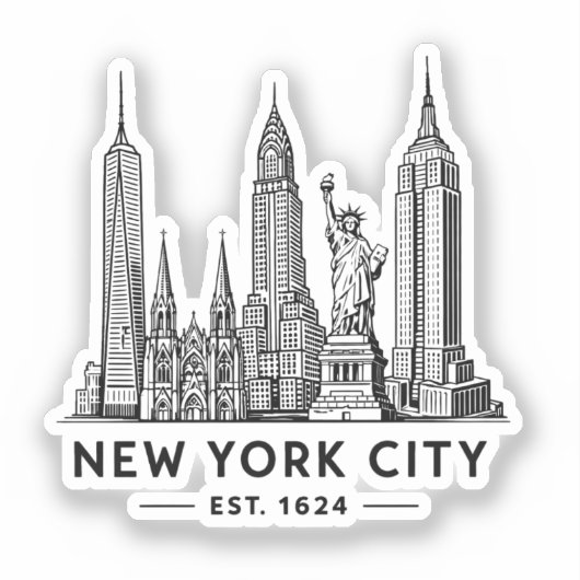 NYC Skyline Illustration with Statue of Liberty Sticker (Voorkant)