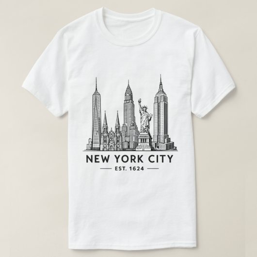 NYC Skyline Illustration with Statue of Liberty T-shirt (Design voorkant)