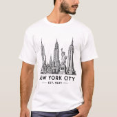 NYC Skyline Illustration with Statue of Liberty T-shirt (Voorkant)