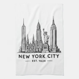 NYC Skyline Illustration with Statue of Liberty Theedoek