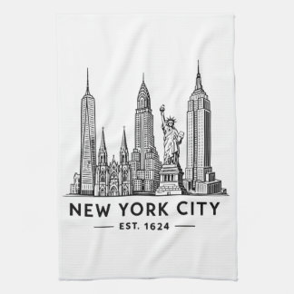NYC Skyline Illustration with Statue of Liberty Theedoek