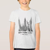 NYC Skyline Illustration with Statue of Liberty Tri-Blend Shirt (Voorkant)