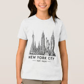 NYC Skyline Illustration with Statue of Liberty Tri-Blend Shirt (Voorkant)