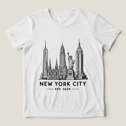 NYC Skyline Illustration with Statue of Liberty Tri-Blend Shirt (Design voorkant)