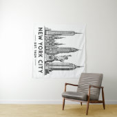 NYC Skyline Illustration with Statue of Liberty Wandkleed (In Situ (horizontaal))