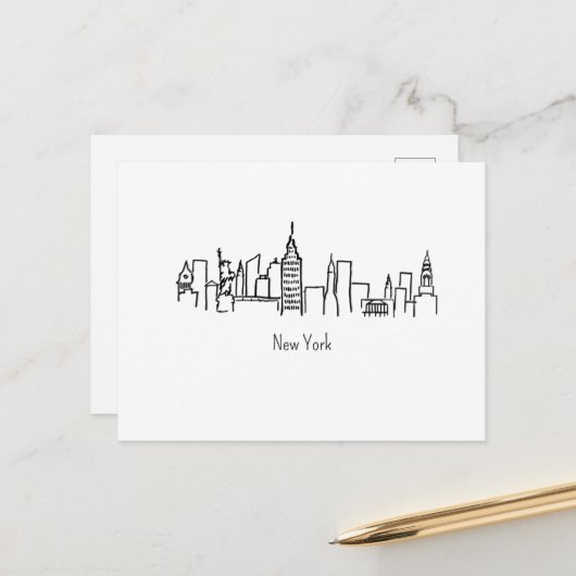 NYC Skyline New York Illustration Briefkaart (Voorkant / Achterkant in situ)