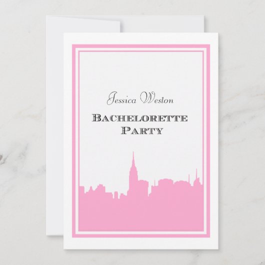 NYC Skyline Pink Silhouette 2 DIY Bachelorette Kaart (Voorkant)