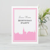 NYC Skyline Pink Silhouette 2 DIY Birthday Kaart (Staand voorkant)