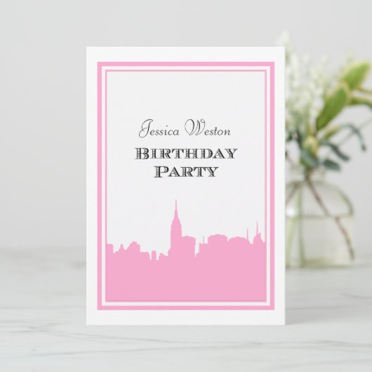 NYC Skyline Pink Silhouette 2 DIY Birthday Kaart (Staand voorkant)