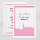 NYC Skyline Pink Silhouette 2 DIY Birthday Kaart (Voorkant / Achterkant)