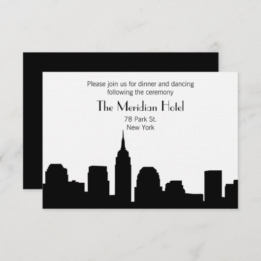 NYC Skyline Recption Card - Zwart Kaart (Voorkant / Achterkant)