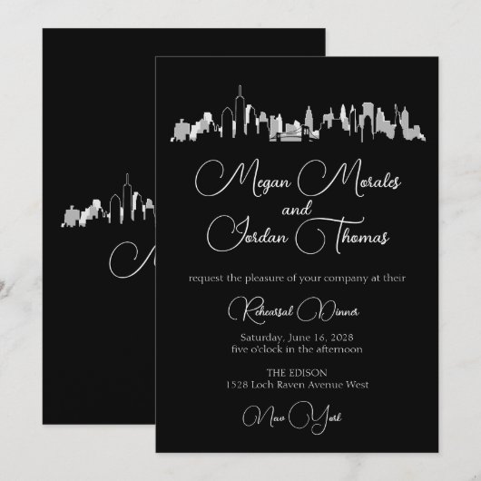 NYC Skyline repetitie diner uitnodiging (Voorkant / Achterkant)
