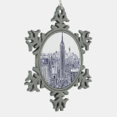 NYC Skyline, Rond Lijst Tin Sneeuwvlok Ornament (Links)