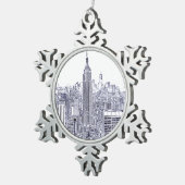 NYC Skyline, Rond Lijst Tin Sneeuwvlok Ornament (Rechts)