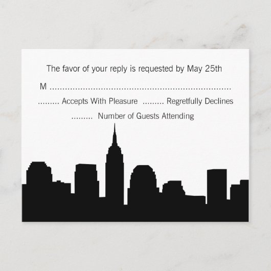 NYC Skyline RSVP Briefkaart - Zwart (Voorkant)