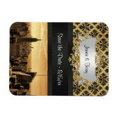 NYC Skyline Sepia B5 Blk Rib Damask Save the Date Magneet (Horizontaal)