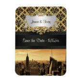 NYC Skyline Sepia B5 Blk Rib Damask Save the Date Magneet (Verticaal)