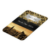 NYC Skyline Sepia B5 Blk Rib Damask Save the Date Magneet (Linkerzijde)
