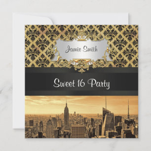 NYC Skyline Sepia B5 Zwart Lint Damast Sweet 16 Ui Kaart
